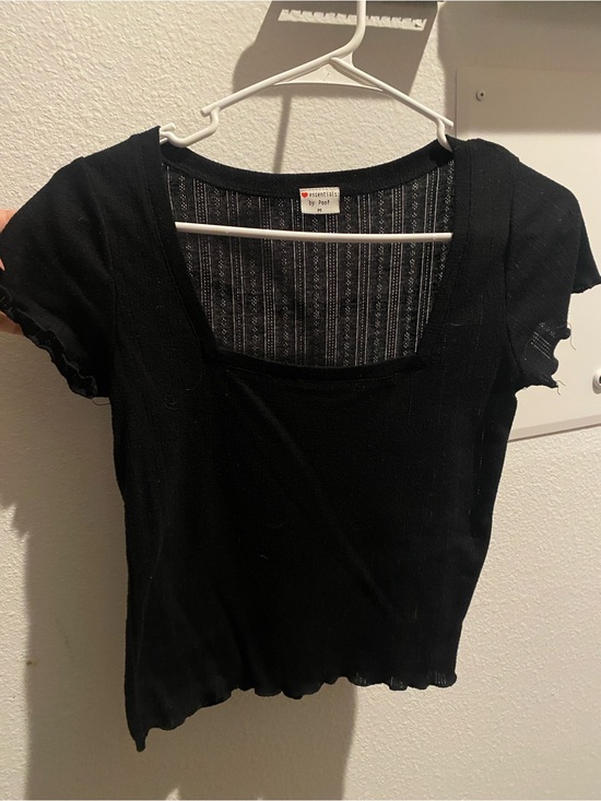 Essentials Tops - Essentials Black Ribbed Square Neck Short Sleeve Tee